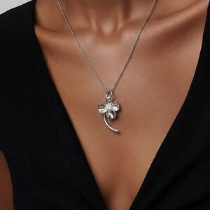 925 Sterling Silver Four Leaf Clover CZ Pendant with Chain